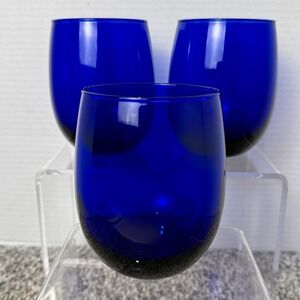 Cobalt Blue Stemless Wine/Water Glasses~Set Of 3